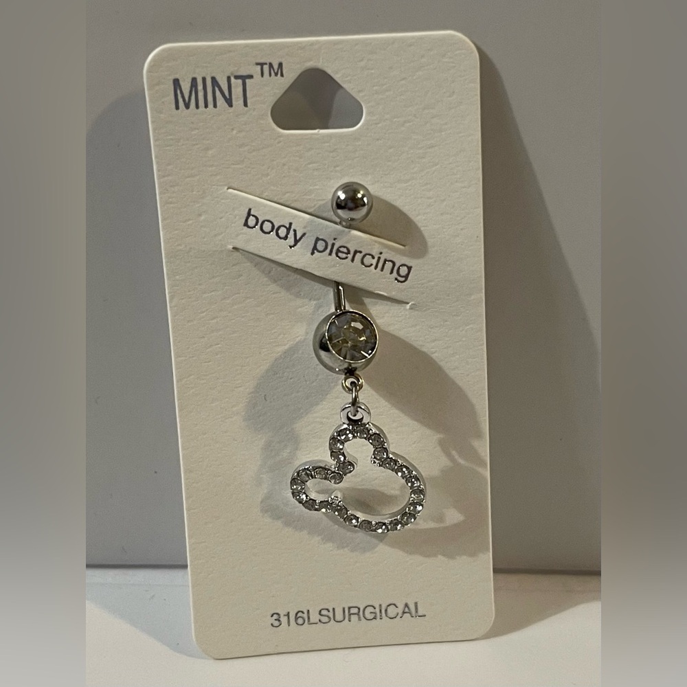 NWT MINT Silver Mickey Mouse Rhinestone Body Piercing Jewelry